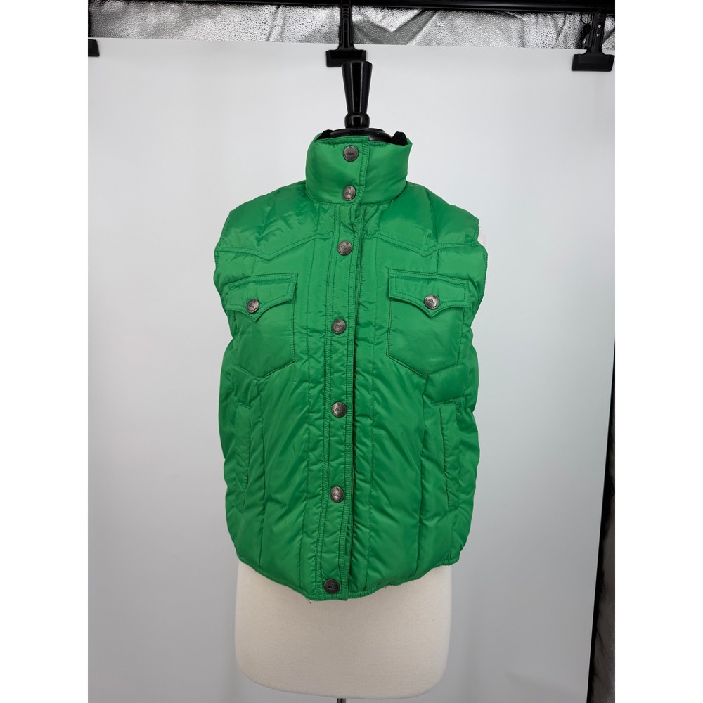 Vintage Powder River Outfitters Green Western Puffer Vest Size Small